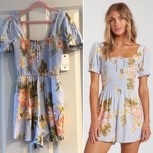 NWT Billabong Floral Ruched Romper